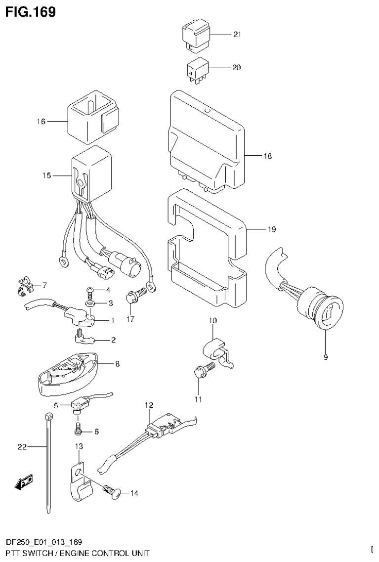 Suzuki DF200T, DF200Z, DF225T, DF225Z, DF250T, DF250Z PTT SWITCH / ENGINE CONTROL UNIT (DF200T E1) parts diagram